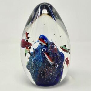 Vintage‎ Murano Style Glass Paperweight Aquarium Fish Ocean Decor Art Handmade